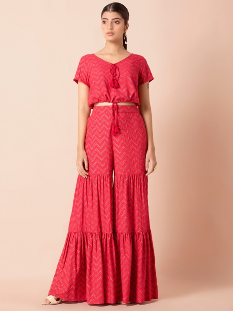 

INDYA Women Pink Printed Top with Palazzos
