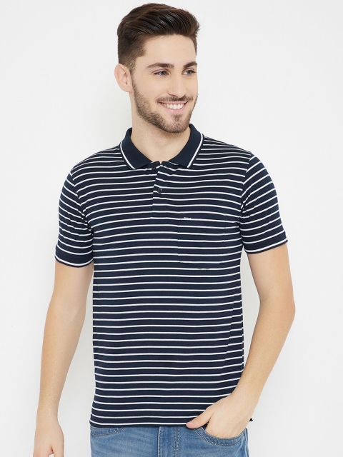 

Okane Menvy Blue Striped Polo Collar T-shirt Tshirt, Navy blue