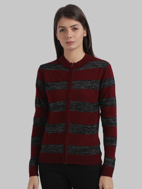 

Parx Women Red Striped Front-Open Sweater