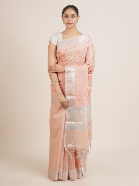 

Pothys Peach-Coloured Woven Design Tissue Saree