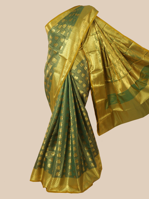

Pothys Green & Gold Woven Design Zari Pure Silk Kanjeevaram Saree