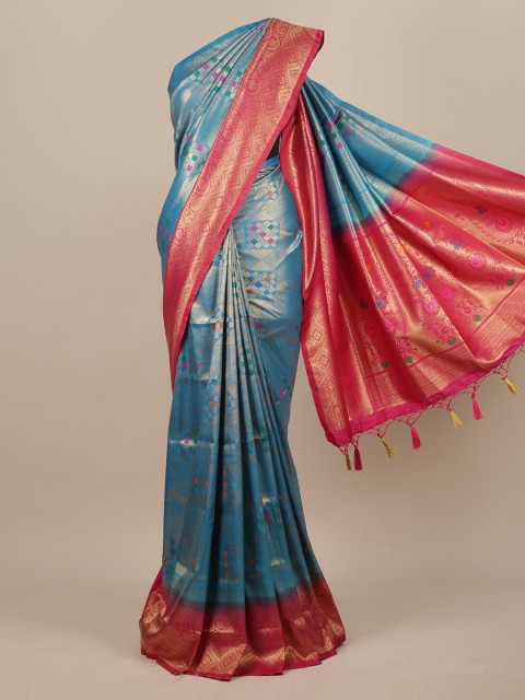 

Pothys Blue & Pink Woven Design Zari Jute Silk Saree