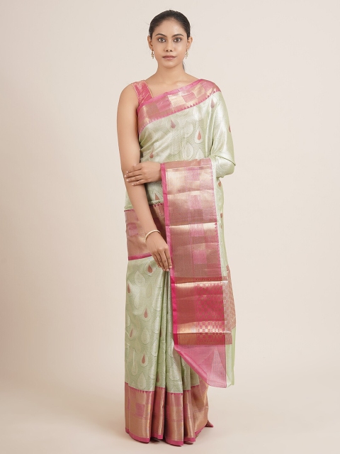 

Pothys Green & Pink Woven Design Tissue Saree