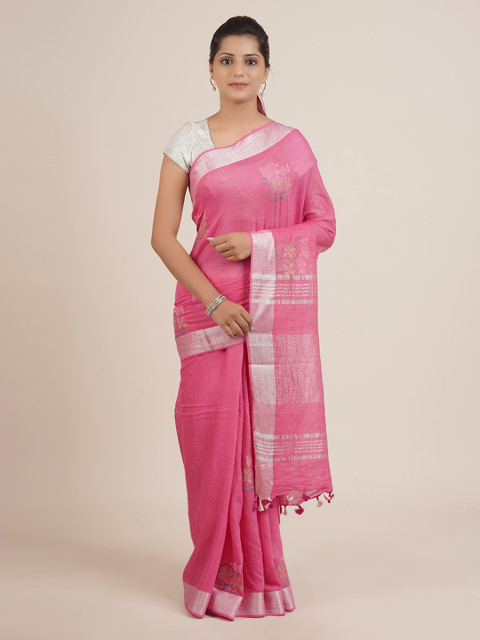 

Pothys Pink Printed Pure Linen Saree