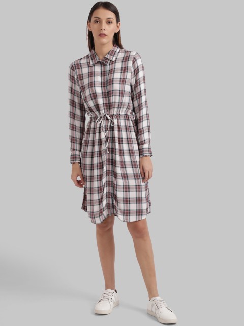 

Parx Women Pink & White Checked Shirt Dress