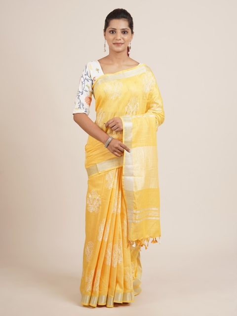 

Pothys Yellow Woven Design Zari Pure Linen Saree