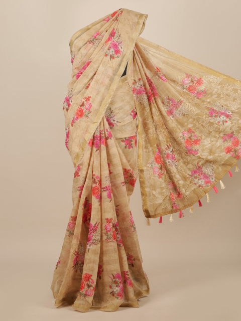 

Pothys Beige Floral Jute Silk Saree