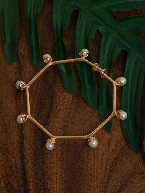 

INDYA Women Gold-Toned & White Brass Pearls Gold-Plated Bangle-Style Bracelet