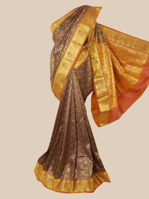 

Pothys Purple & Gold Ethnic Motifs Zari Pure Silk Kanjeevaram Saree