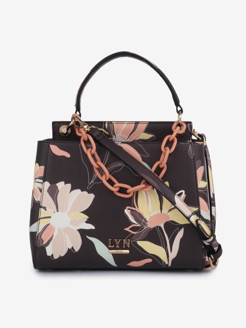 

LYN Brown & Yellow Floral Printed Handheld Bag