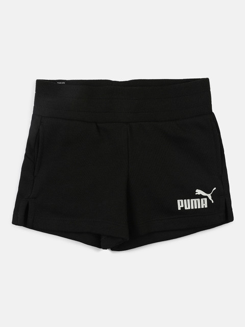 

Puma Girls Black Typography Printed Low-Rise Cotton Regular Shorts