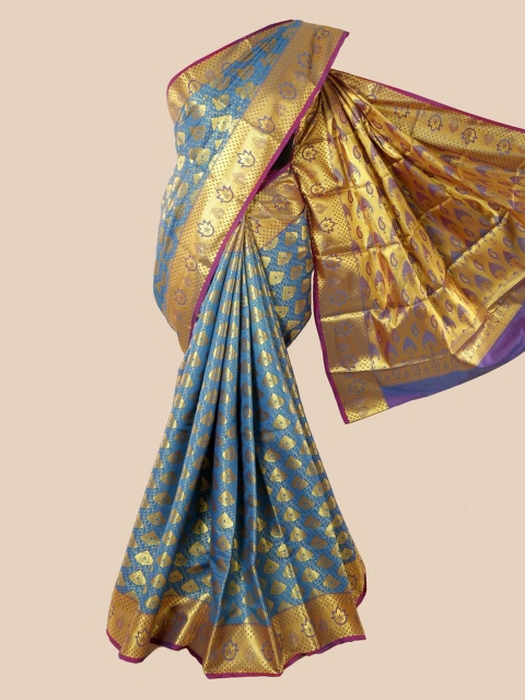 

Pothys Blue & Gold Woven Design Zari Pure Silk Kanjeevaram Saree