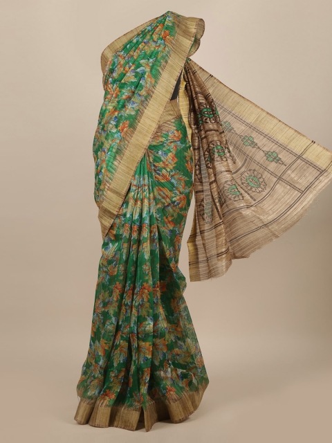 

Pothys Green & Beige Zari Jute Silk Saree