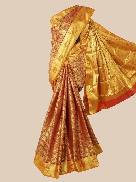 

Pothys Maroon & Gold Ethnic Motifs Zari Pure Silk Kanjeevaram Saree
