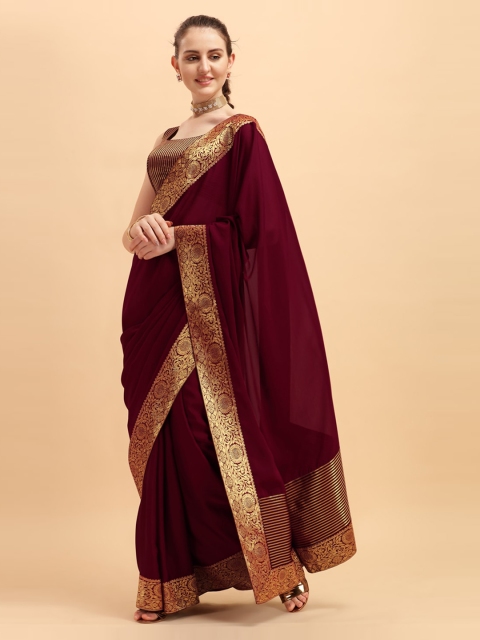 

Sangria Maroon & Gold-Toned Zari Saree