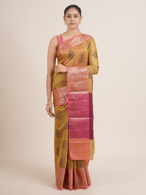 

Pothys Mustard & Pink Ethnic Motifs Zari Saree