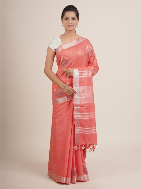 

Pothys Peach-Coloured Ethnic Motifs Pure Linen Saree
