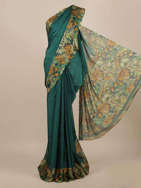 

Pothys Green & Orange Floral Poly Chiffon Saree