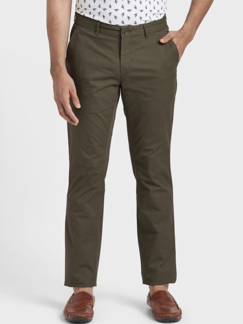 

ColorPlus Men Olive Brown Textured Regular Cotton Trousers