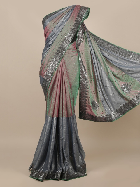 

Pothys Grey & Green Woven Design Jute Silk Saree