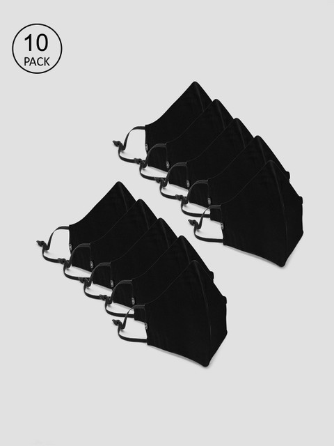 

FableStreet Unisex Pack Of 10 Black Solid 2-Ply Sterilised Cotton Reusable Cloth Masks