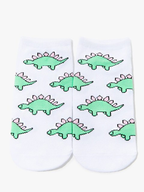

FOREVER 21 Women White & Green Dinosaur Print Ankle-Length Socks