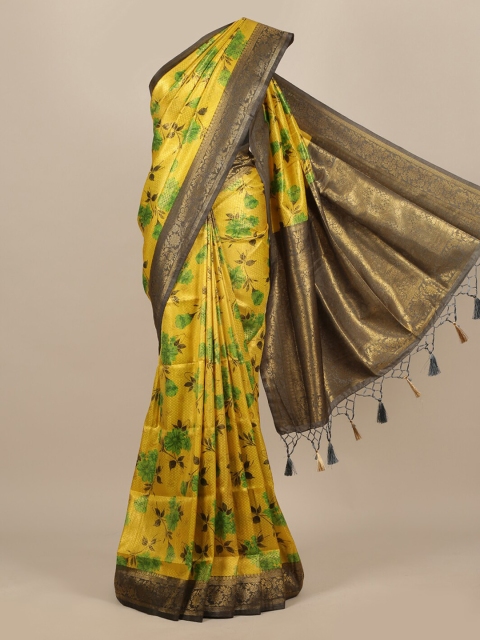 

Pothys Yellow Floral Jute Silk Saree
