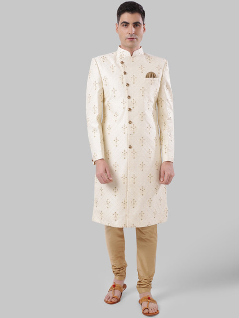 

Ethnix by Raymond Men Cream-Coloured & Beige Sherwani Set