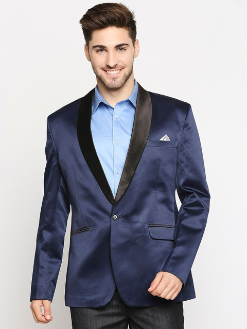 

Blacksmith Men Navy Blue Solid Tuxedo Comfort-Fit Formal Blazer
