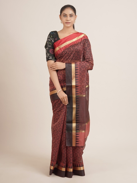 

Pothys Maroon & Black Woven Design Zari Chanderi Saree