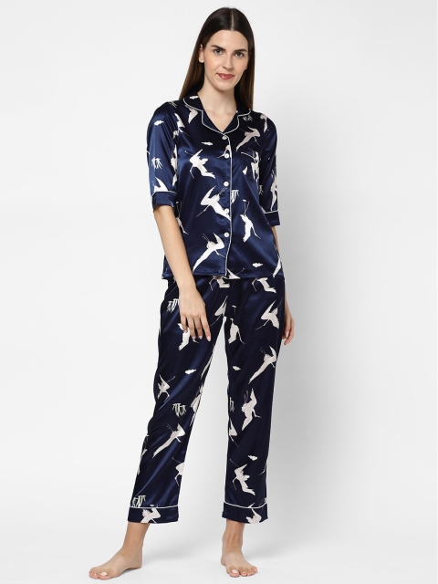 

Sweet Dreams Women Navy Blue & Beige Printed Night Suit