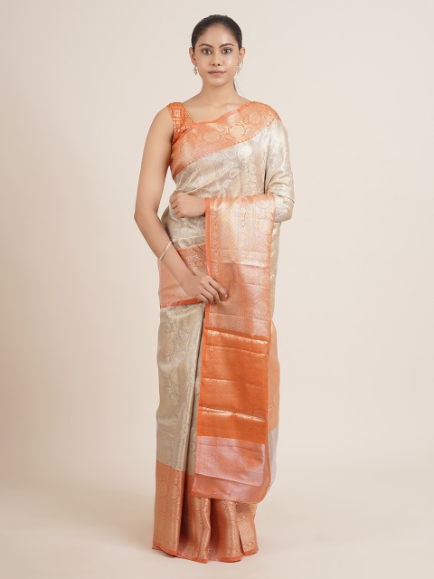 

Pothys Cream-Coloured Woven Design Tissue Saree