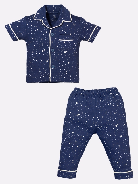 

BABY GO Boys Navy Blue & White Printed Night Suit