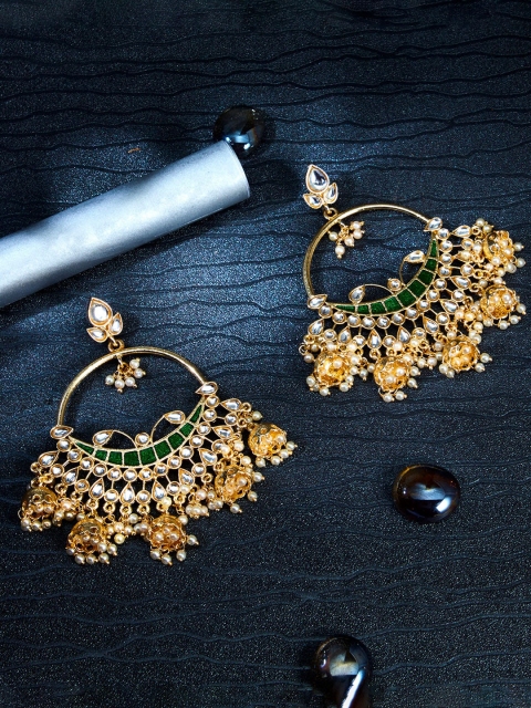 

Sukkhi Green Gold-Plated Kundan Studded Handcrafted Dome Shaped Jhumkas