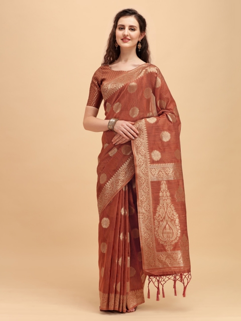 

House of Pataudi Rust Brown & Golden Ethnic Motifs Zari Jashn Saree