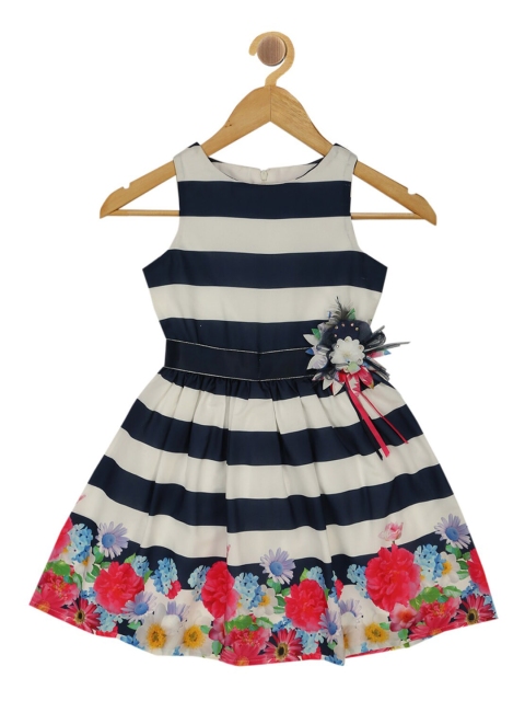 

Tiny Girl Navy Blue Striped Crepe Dress