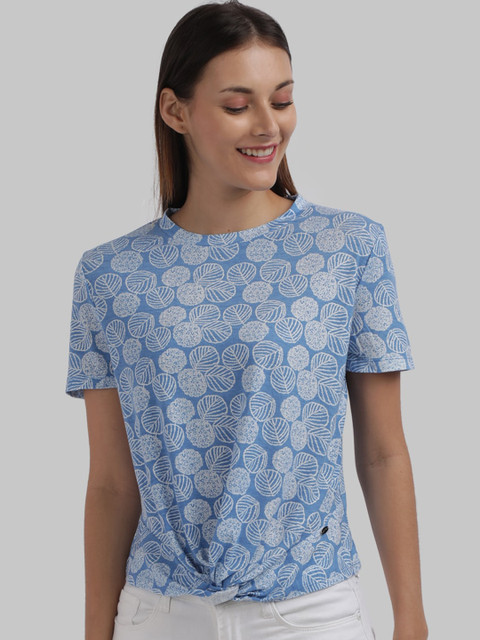 

Parx Blue & Off White Printed Regular Top