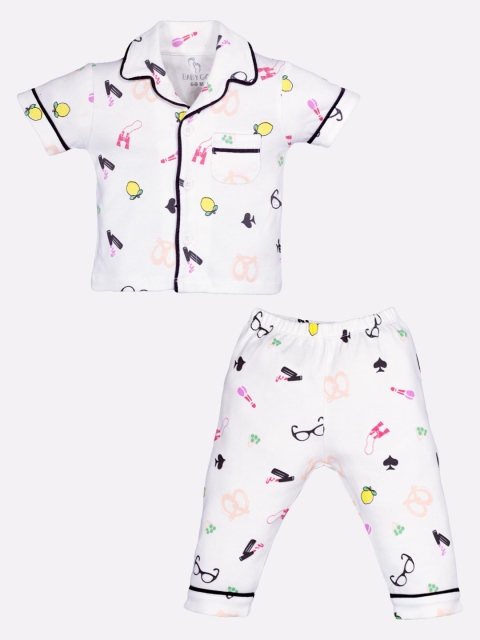 

BABY GO Girls White & Pink Printed Night Suit