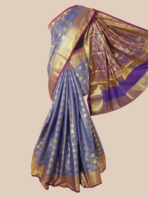 

Pothys Blue Woven Design Pure Silk Kanjeevaram Saree