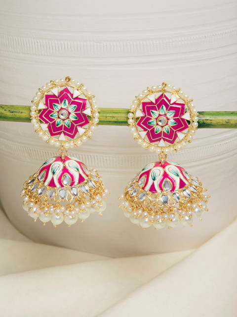 

INDYA Pink Contemporary Jhumkas Earrings