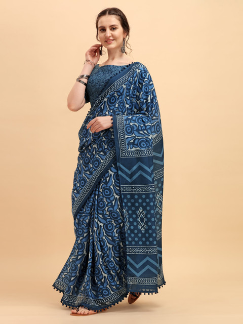 

Sangria Blue & Off White Ethnic Motifs Saree