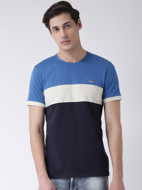

Club York Men Navy Blue & White Colourblocked Round Neck T-shirt