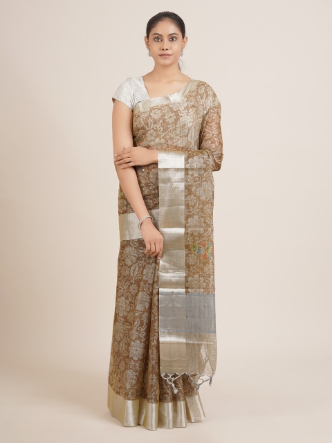

Pothys Brown Floral Tissue Saree