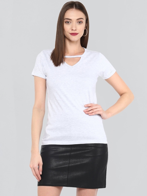 

The Dry State Women White Pure Cotton Solid Stylized V-Neck T-shirt