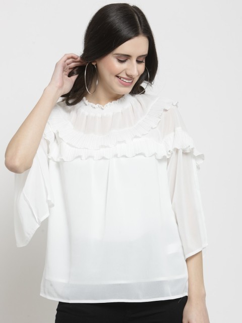 

Global Republic White Flared Sleeves Ruffles Regular Top