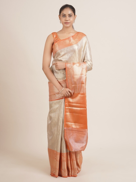 

Pothys Cream-Coloured Woven Design Tissue Saree