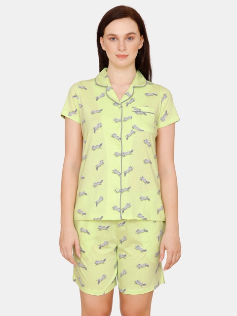 

Zivame Women Yellow & Grey Printed Night suit