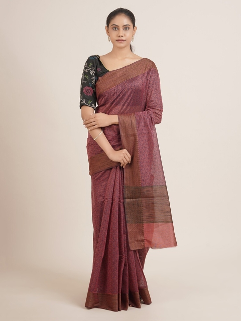 

Pothys Purple & Navy Blue Ethnic Motifs Chanderi Saree