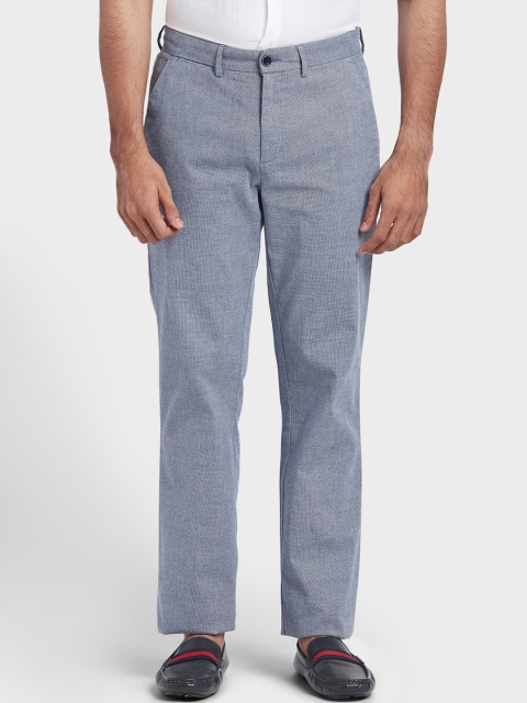 

ColorPlus Men Blue Textured Tapered Fit Regular Trousers