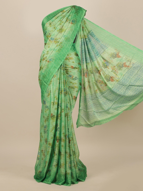 

Pothys Green Floral Printed Poly Chiffon Saree